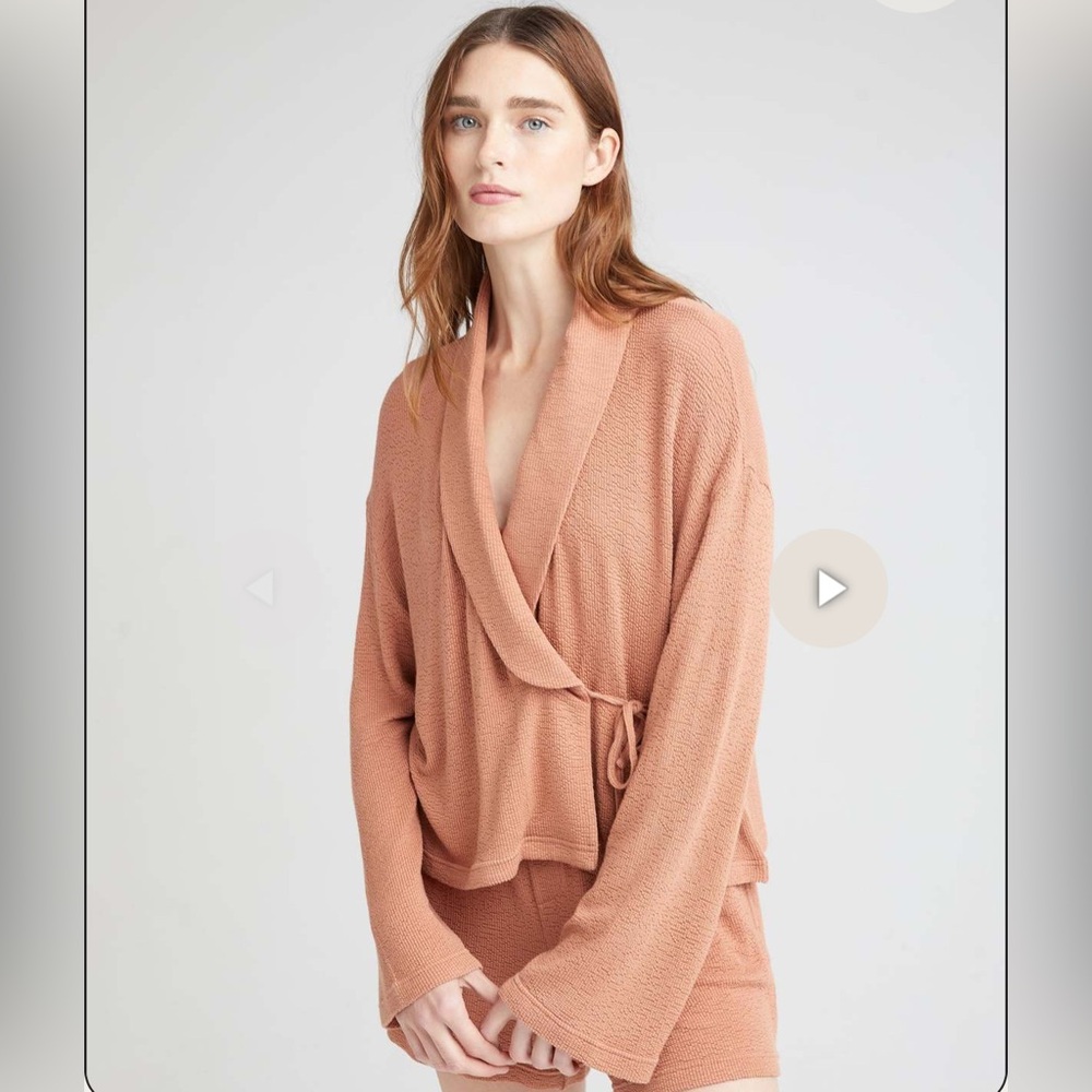 Richer Poorer Textured Wrap Cardigan in Warm Rust